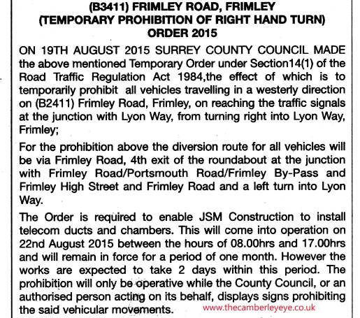 Frimley Road traffic restrictionb